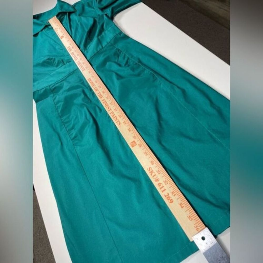 y2k Express Design Studio Shirt Dress W/4 Teal Green 3/4 Sleeve Knee Ln - Picture 8 of 14